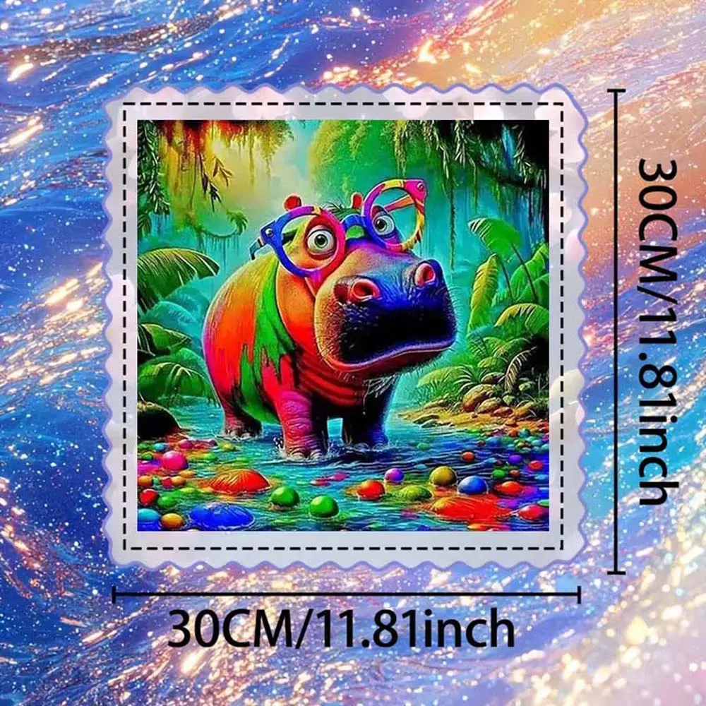DIY 5D Flocking Cloth Diamond Painting Kit, AB Drill, Fairy Dust Drill, Crystal Drill, Hippo, Colorful, Tropical Diamond Embroidery, Special Craft Art Kit, Wall Decor, Gift for Family, Lover, Friends DIY 5D Flocking Cloth Diamond Painting Kit, AB Drill, Fairy Dust Drill, Crystal Drill, Hippo, Colorful, Tropical Diamond Embroidery, Special Craft Art Kit, Wall Decor, Gift for Family, Lover, Friends