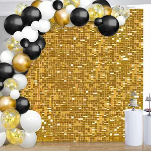 Gold Shimmer Wall Backdrops Sequin Panel Backdrop 36 Panels Birthday Wedding Background Decoration Wall Banners Ornaments