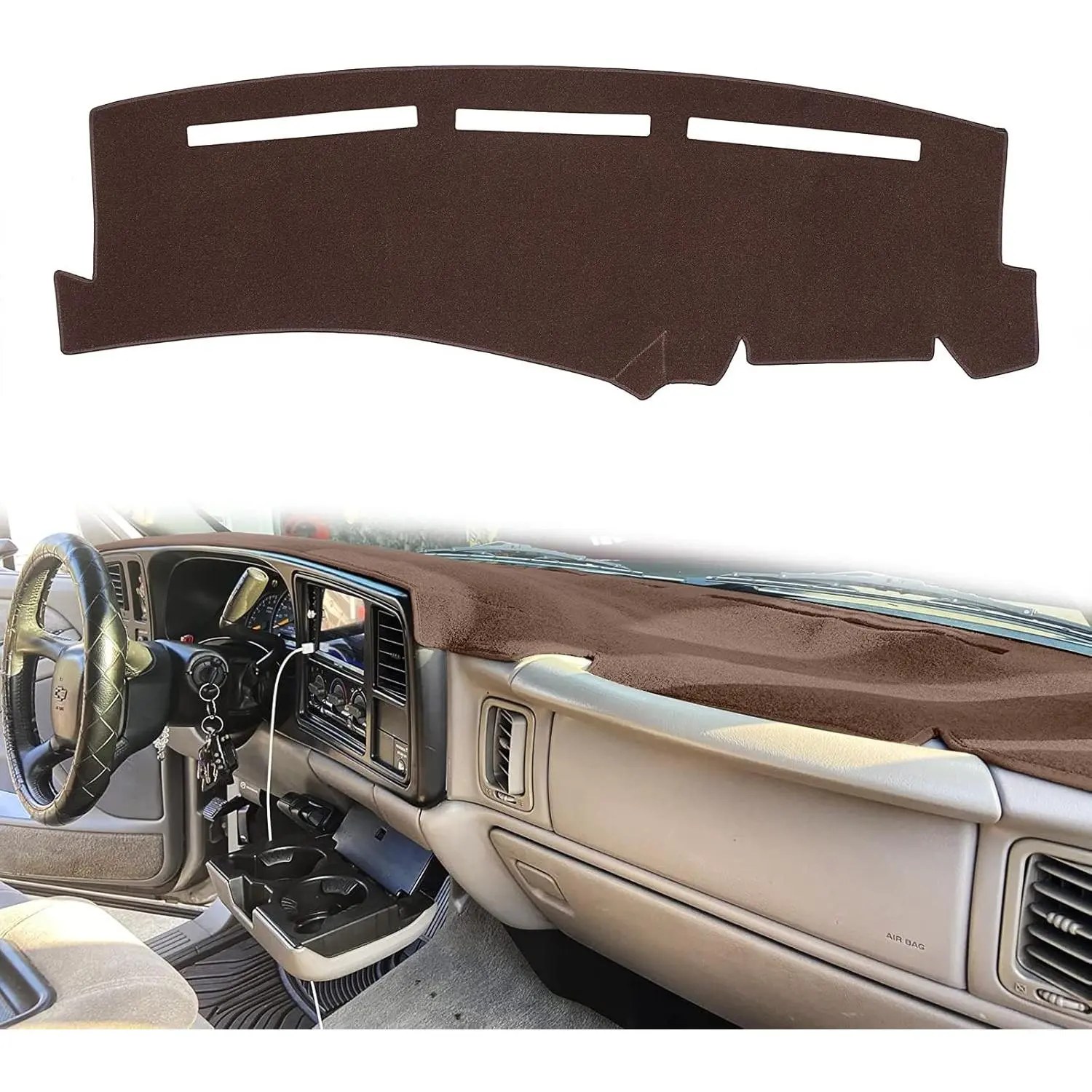 Dashboard Cover for Chevrolet Silverado 1500 2500 3500 1999-2006 Avalanche Chevy Tahoe Suburban GMC Sierra Yukon Dash Cover Mat(Premium Carpet, Brown)