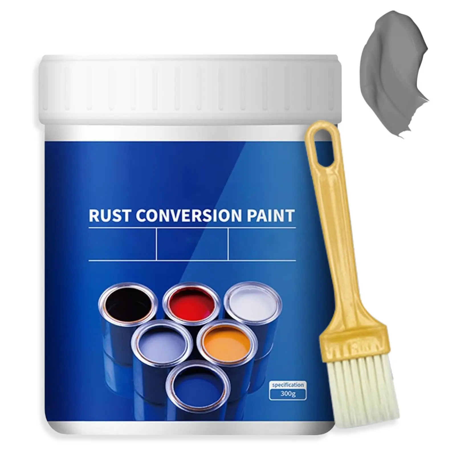 Weatherproof Rust Converter Paint For Metal  Remover And Primer Water-based Anti-rust Metallic With Brush Grey 300g/10.7 Oz