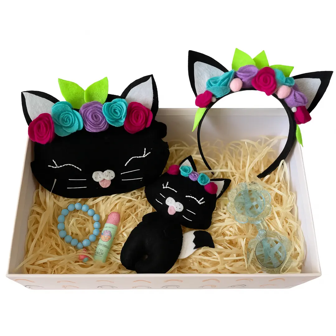 cat headband, cat ear headband, gift box for girls, kitten headband, flower cat headband, cat gift set, birthday gift girl, hair accessories gift, cute cat ears, animal headband gift