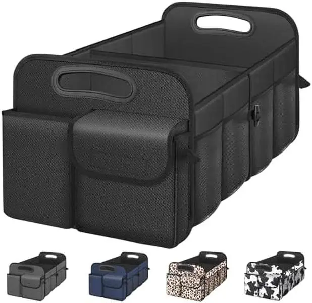 Car Trunk Organizer with Large Capacity Waterproof Car Accessories for Women & Men, Collapsible Trunk Organizer for Suv/Jeep/Sedan (Black, Standard)
