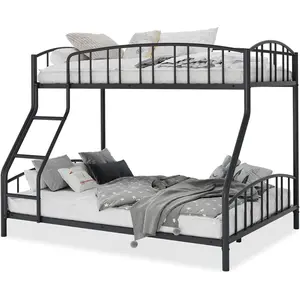 Twin Over Full Metal Bunk Bed, Space-Saving Steel Frame, Arched Guardrail, Ladder, Sturdy Slats Support, No Box Spring Needed Ideal