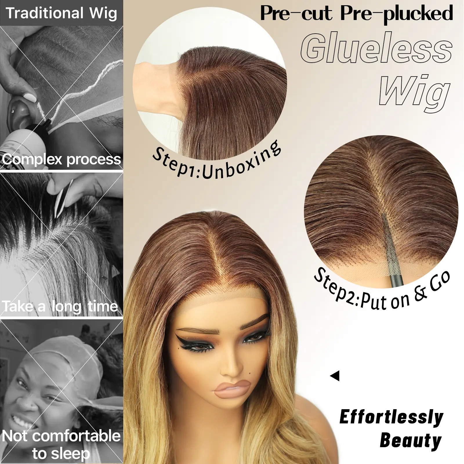 13*4 Lace Front Wig 26'' Ombre Blonde Layered Wave Synthetic Glueless Lace Wig Long Wavy Hair with Baby Hair Pre Pluck Ombre Wigs for Women Natural Daily Use