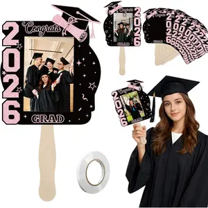 THAWAY 24 Pcs Graduation Fans with Wooden Handle Double Sided Personalized Fans, 2026 Graduation Gifts DIY Hand Fans Blanks for Celebrate Graduation Party Souvenirs (Pink)