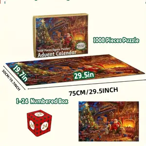 1008pcs Large Santa Claus Christmas Jigsaw Puzzle for Adults & Families - Giant 29.5"x19.7" (75x50cm) Holiday Puzzle with Santa's Workshop, Elves & Sleigh, Challenging Xmas/New Year Gift Idea for Puzzle Lovers