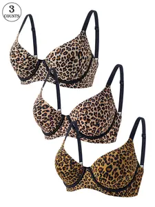 3-Piece Seamless Leopard Print Bra, Adjustable Straps, Underwire for Comfortable Fit & Stunning Back