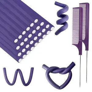 60 s Flexible Curling Rods, Soft Foam No Heat Hair Rods Rollers for Long Hair Short Hair Women Girls, 9.45 x 0.31 Inches, Purple