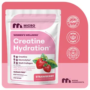Micro Ingredients Creatine Hydration for Women (Strawberry Flavor) - 5g Creatine + 5g Electrolytes + 2g Collagen, with Fiber, Probiotics, HA, Vitamin C and Biotin - No Gluten, No GMO | 30 Servings