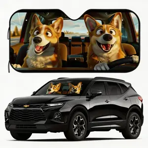 Cute Corgi Car Sunshade, UV Protection, Roll-Up Polyester, Foldable, Suitable for Rvs and Suvs, Front Windshield Protector