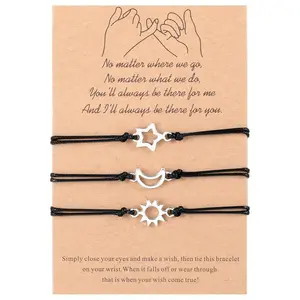 Matching Bracelet 3 Sun Moon Star Friendship Bracelets Gift Friend Charm For Women Adjustable Braided Sister Family Teens