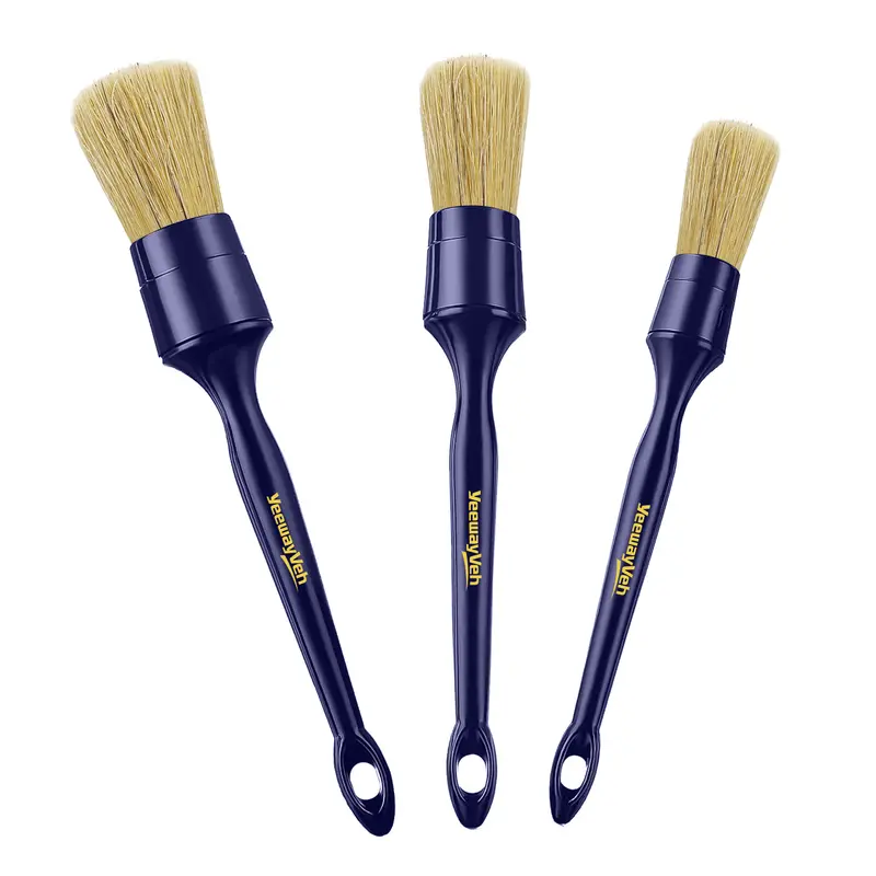 YeewayVeh Boars Hair Detailing Brush Set, Car Detail Brushes for Dashboard Engine Bay Air Vents Leather Seat Wheel Vehicle Motorcycle and Home Interior Cleaning Brush, Blue