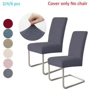 Elastic Jacquard Chair Covers Set, 2/4/6 Pieces, Polyester Fiber, Modern Dining Room Furniture Protector, Durable Textured Design Dining Chair Slipcover, Elastic Slipcovers
