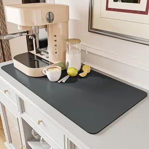 Coffee Mat Hide Stain Rubber Backed Absorbent Dish Drying Mat for Kitchen Counter-Coffee Bar Accessories Fit Under Coffee Maker Coffee Machine Coffee Pot Espresso Machine 12"x19" Dark Grey non-slip kitchen nonstick oil