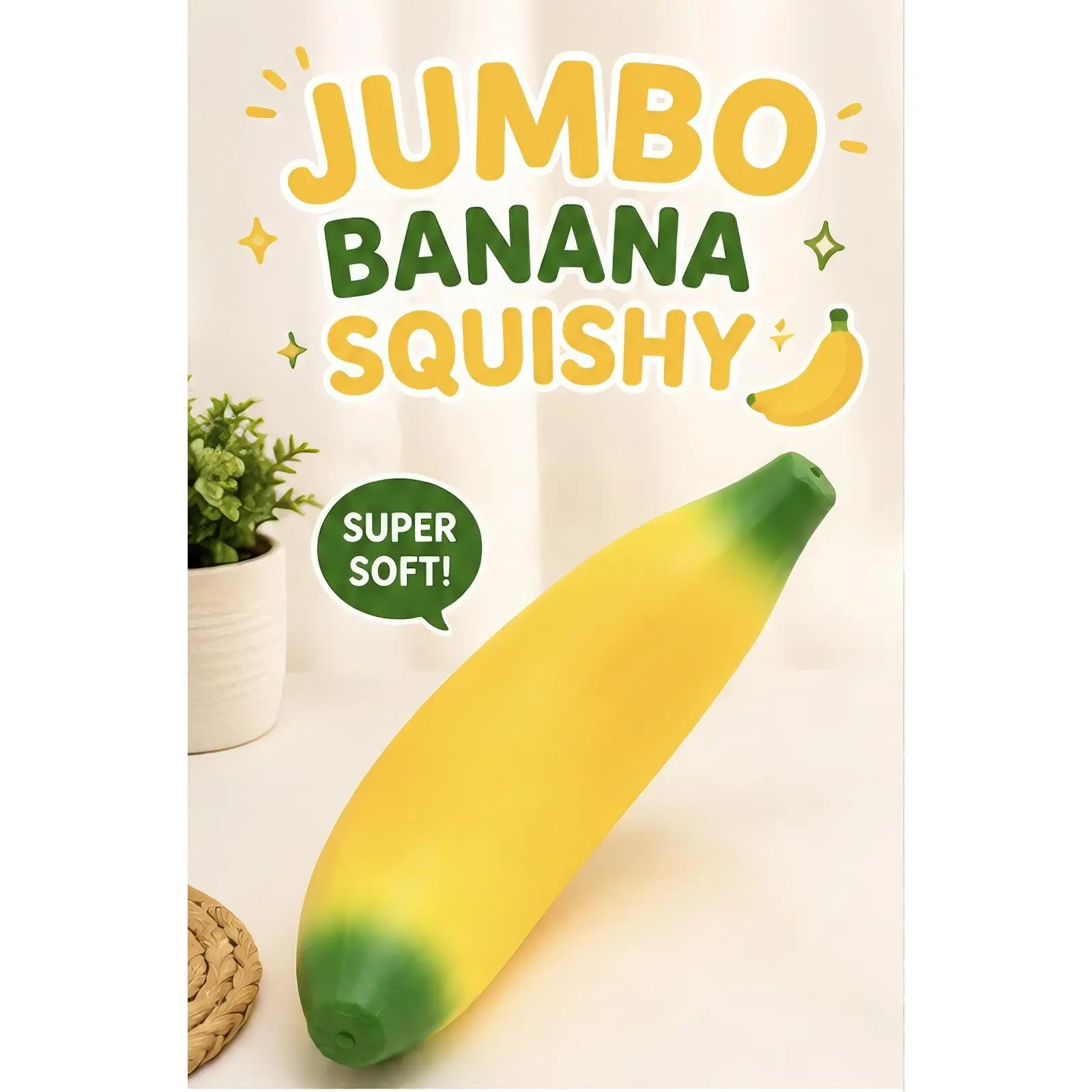 Jumbo Squishy Banana Toy - Unisex High Elastic TPR Rubber Plain Shape Stress Relief Toy for Relaxation and Fun