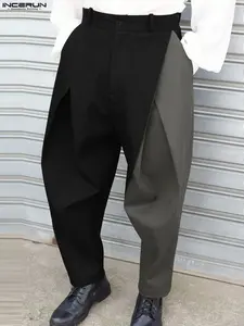 INCERUN Men's Fashion Casual Colorblock Design Pocket Loose Long Pants, Comfortable and Stylish, Perfect for Daily Wear