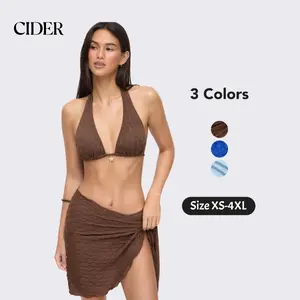Cider  3-Piece Halter Neckline Lace Triangle Bikini Top & Cheeky Bottom With Sarong Bikini Set SwimWeek