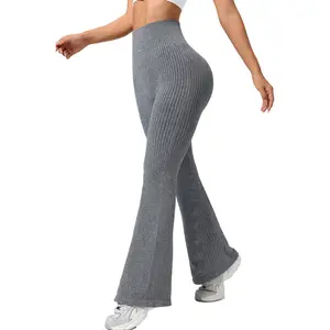 Ribbed yoga bell-bottom pants for women, high-waisted, tummy-controlling, slightly flared sports fitness long pants