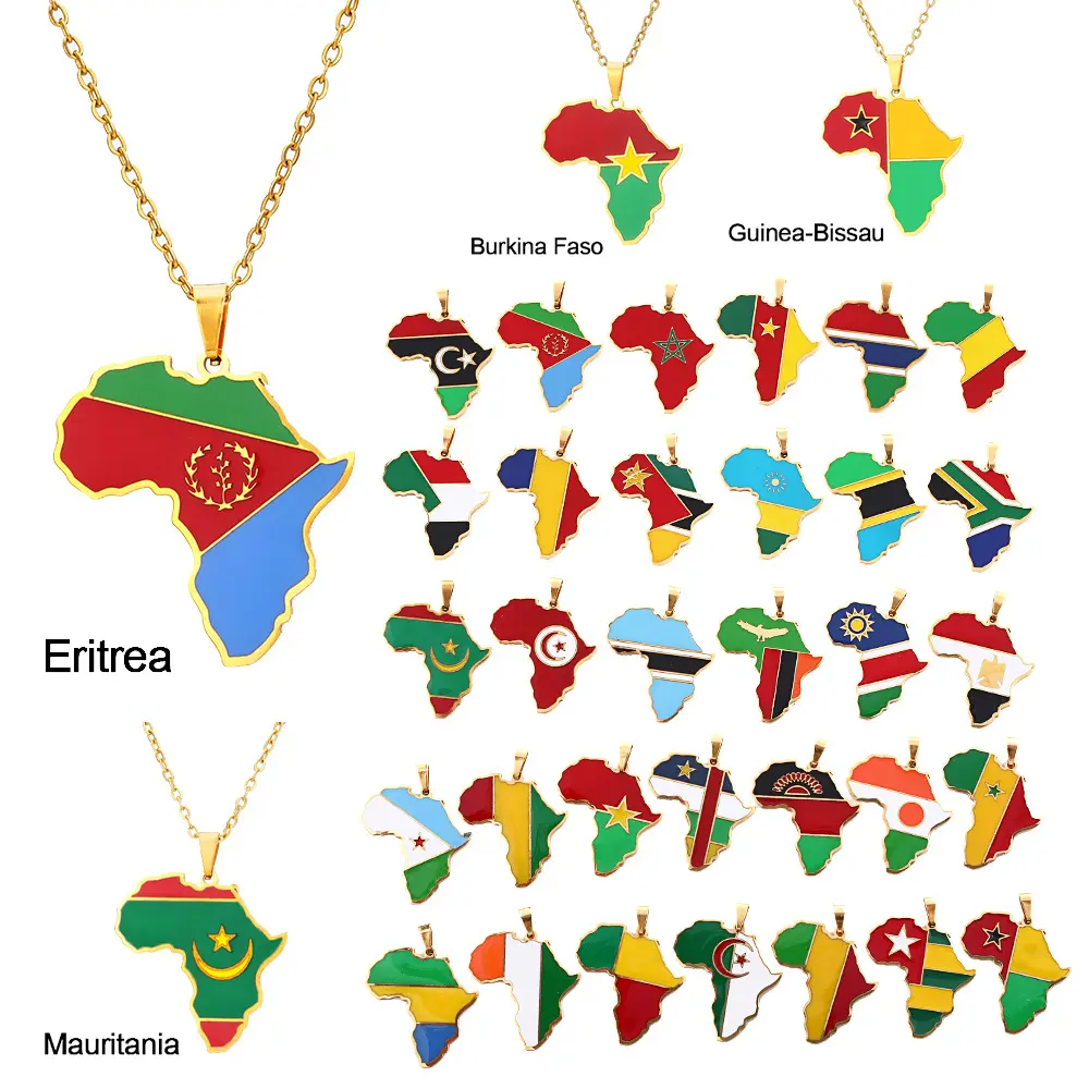 Fashion World Map Pendant Necklace 18K Gold Plated National Flag Design for Men Women Neutral Gift Travel Enthusiast Modern Versatile Streetwear Statement Jewelry Stainless Steel Oil Drop Chain 50cm Length
