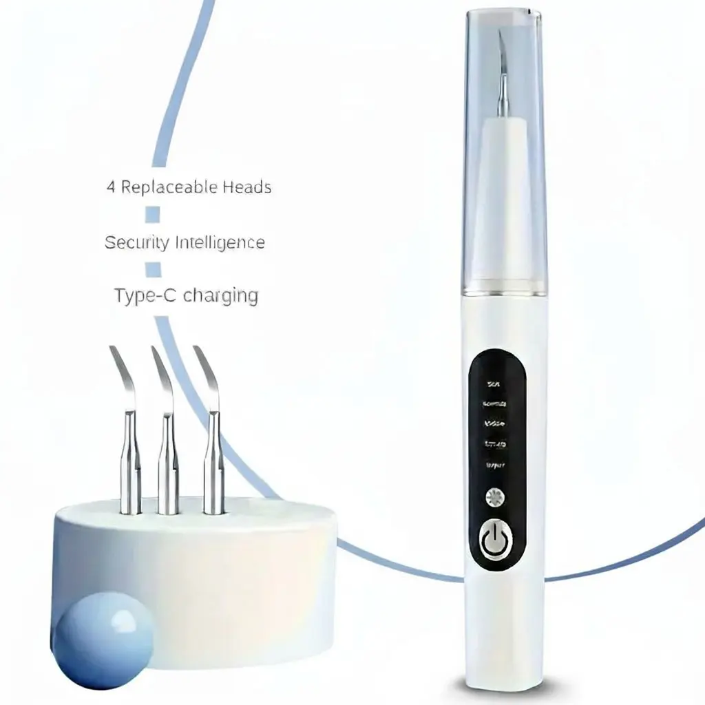 Portable Electric Dental Scaler Oral Irrigator - Dental Cleaner with 4 Replaceable Heads, Tartar Plaque Remover, Teeth Whitening Tool for Calculus & Stain Removal (Oral Care Appliance)
