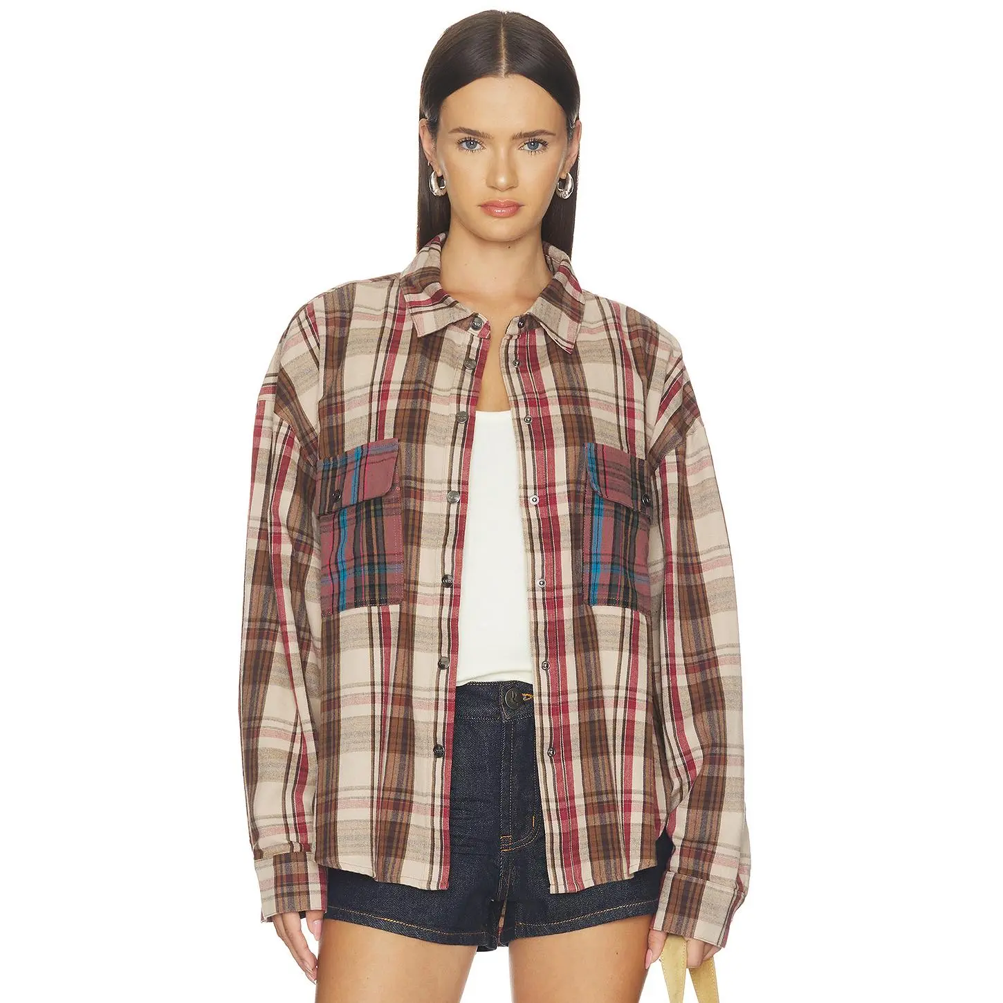 One Teaspoon Prairie Check Daria Shirt in Sand Check