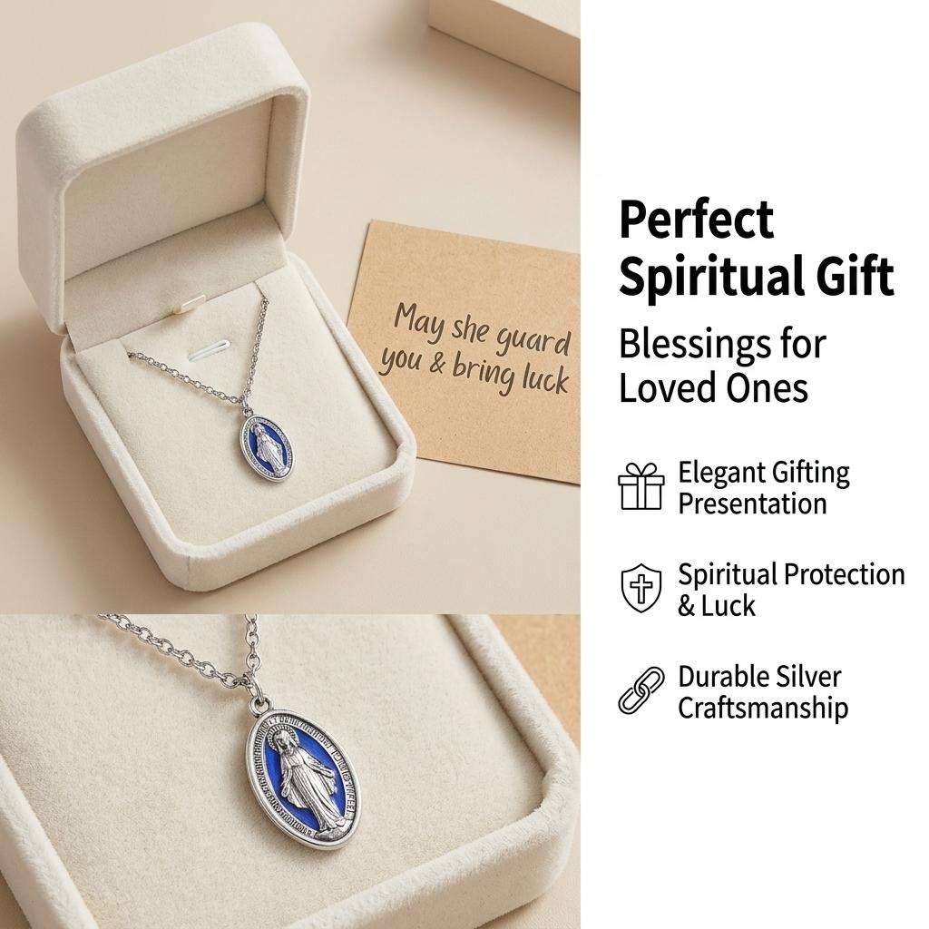 Virgin Mary Necklace Blue Enamel Craft Pendant Necklace