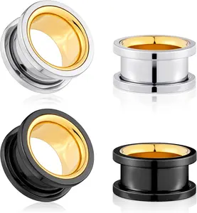 4 count Stainless Steel Ear Tunnels Gauges Double Flare Earrings Expander Stretchers Piercing   2G-3/4