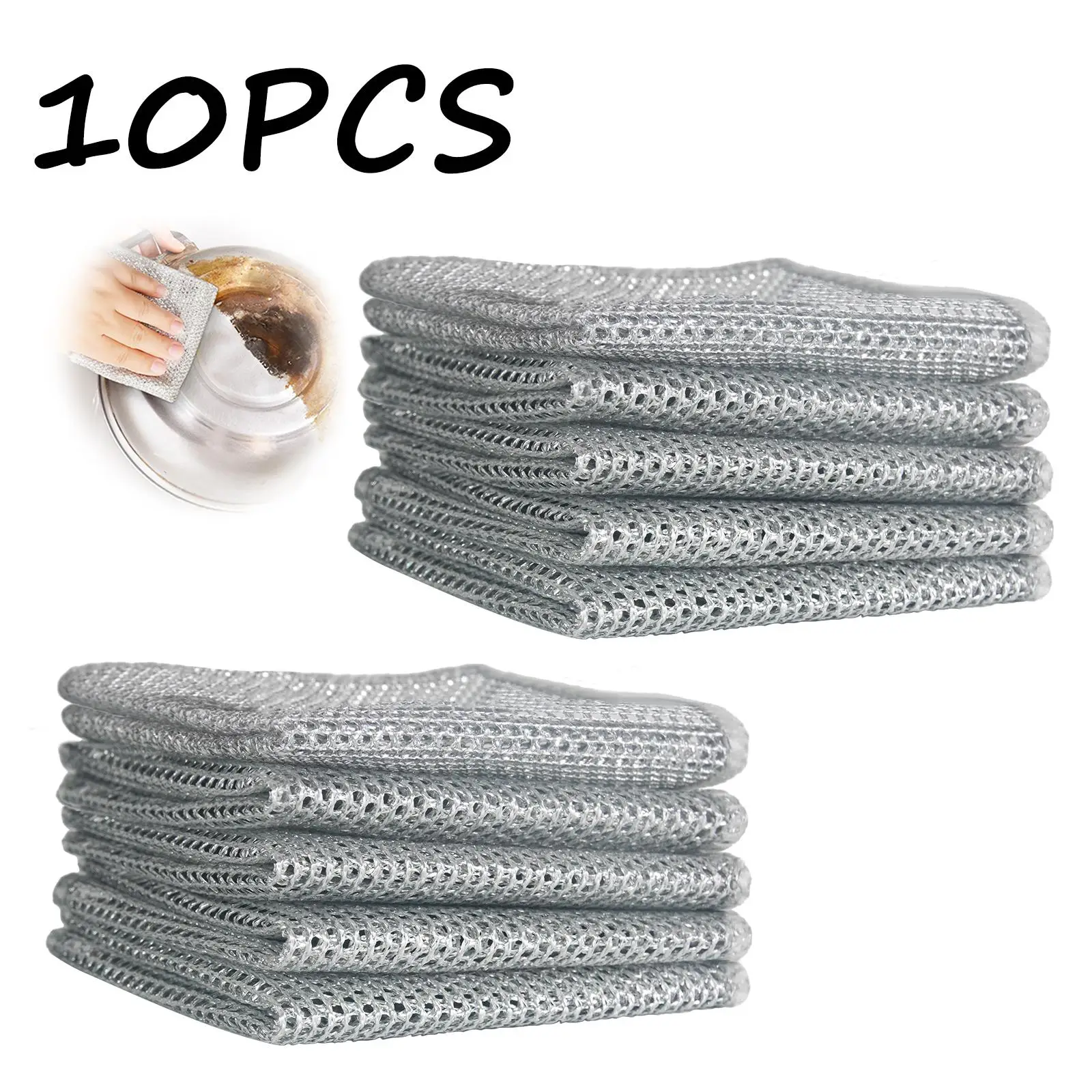 Multifunctional Wire Dish Cloth (10 Counts), Anti Scratch Dish Cleaning Cloth, Microfiber Cleaning Towels, Kitchen Food Accessories, Household Cleanin