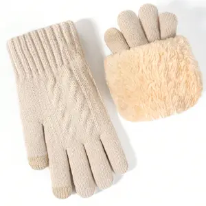 1 pair of women's imitation cashmere knitted winter gloves, with warm and soft inner lining featuring touch screen function, elastic wrist winter gloves, suitable for cold weather. Autumn and winter fashion accessories, Touchscreen Glove
