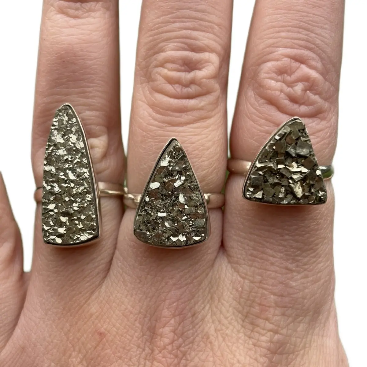 Sterling Silver Pyrite Gemstone Rings - Unique Design Sterling Silver Pyrite Gemstone Rings - Unique Design
