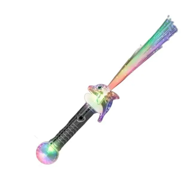 DOLPHIN 15x2.5 in Fiber Optic Glowing Wand - Ocean Themed Stuff for Sea Lovers, Multi-Color LED Lights, Prismatic Crystal Ball, 4 AG13 Battery Compatible, Printable Home & Garden Decor Accessory
