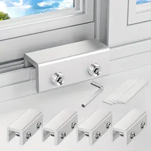 Window locks, 4 sets of sliding window locks with keys, top and bottom window locks, easy-to-install vertical and horizontal window safety locks, adjustable aluminum sliding window locks (silver), sliding mechanism locks, minimalist locks