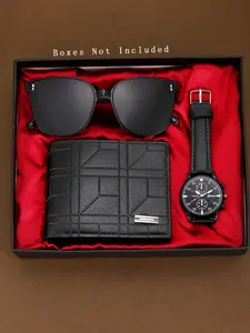 3-Piece Set Business Quartz Watch, High-Quality Sunglasses Wallet, Perfect Gift for Friends, Christmas, Halloween, Birthday, Accessories Set, Men Accessories