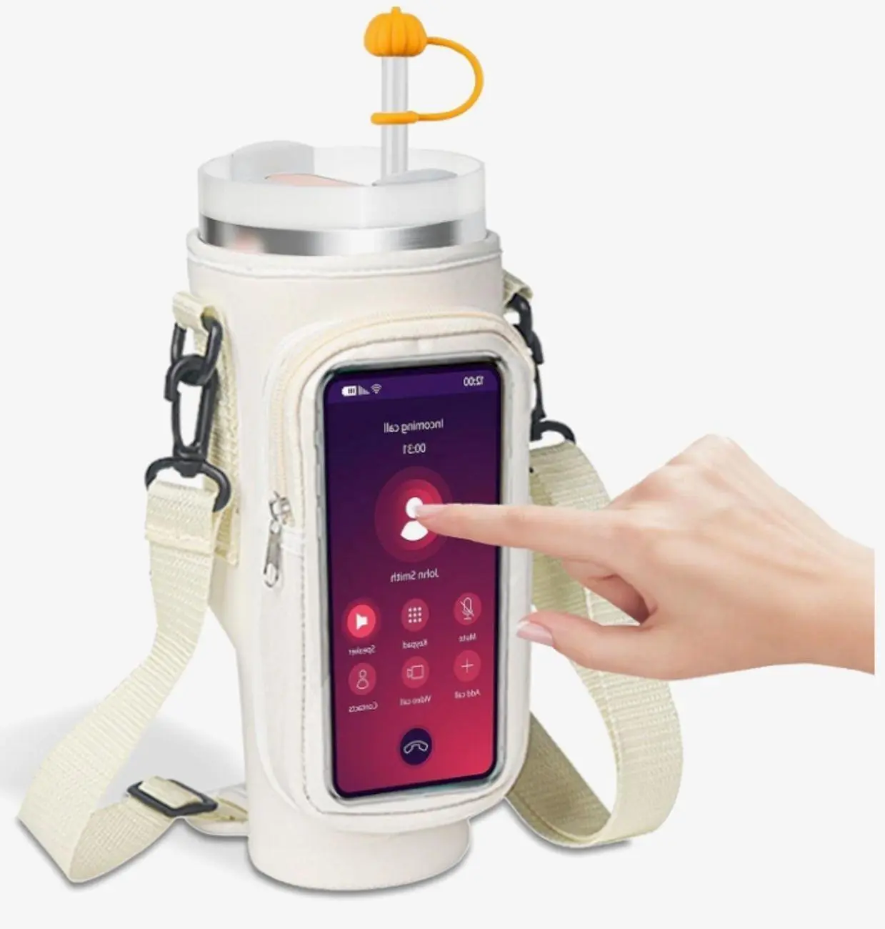 Insulated Cup Carrier Bag With Phone Pouch And Shoulder Strap For 40oz Tumblers Travel And Fitness Accessory