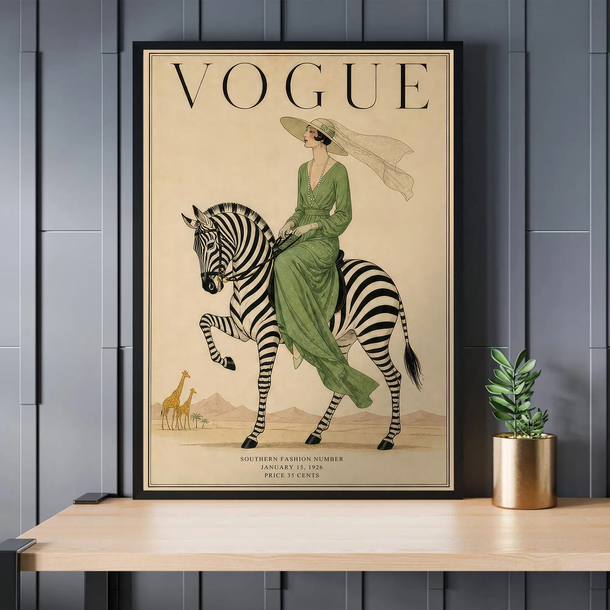 [No Frame] Vintage Vogue Zebra Poster: Art Deco Fashion Safari Print
