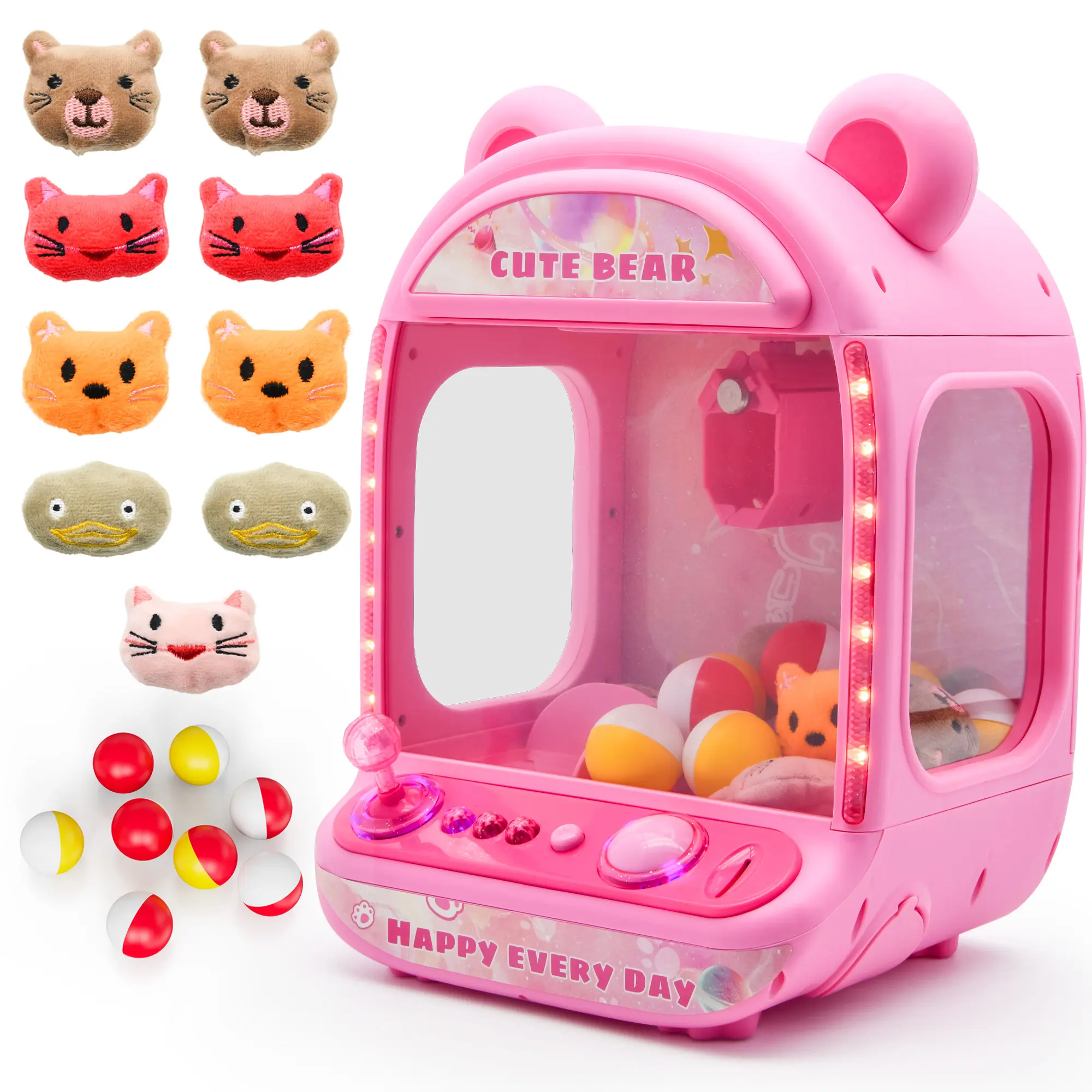 Contixo CM2 Mini Arcade Claw Machine - Pink Bear-Themed Plastic Prize Grabbing Toy for Kids with LED Lights, Joystick Claw Mechanism, Unisex Design, USB/AA Power Options