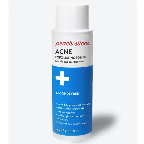 Peach Slices Acne Exfoliating Toner with 2% Salicylic Acid for Clear Complexion & Comfort Alcohol-Free 4.05 fl oz