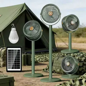 Solar-Powered Standing Fan, Adjustable Height, Portable Camping BBQ Outdoor Use, Fast Charging C-Type Interface, Long Battery Life