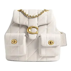 COACH Tabby 22 Quilted Lambskin Backpack with Metal Logo in Chalk White for Women