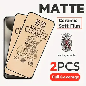 2 Pcs Matte Ceramic Soft Film Screen Protector for iPhone 17/16/16e/15/14/13/12/11/16 Pro Max/15 Pro Max/Plus/Mini/X/XR/XS Max, Full Coverage, Anti-Fingerprint, Anti-broken, [Not Glass], Protection, Accessories, Smartphone