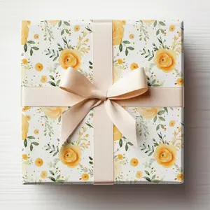 Yellow Roses Wrapping Paper Roll, Yellow Roses Gift Wrap Roll, Yellow Floral Wrapping Paper, Shabby Chic Roses Wrapping Paper, Yellow Flower