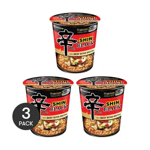 3 Pack Nongshim Shin Black Ramyun 3.56 oz - Premium Korean Ramen, Beef Broth Instant Noodles