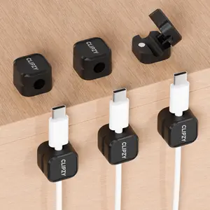 CLIPZY 6 Pack Magnetic Cable Clips & Cord Holder, Under Desk Cable Management, Adhesive Wire Holder Keeper Organizer for Home Office Computer Desk