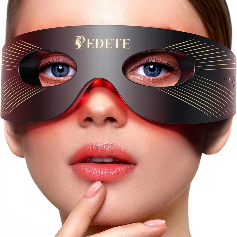 Pedete Red Light Therapy Eye Mask - Cordless 4-Wavelength LED Facial Device, Rechargeable, 3-Mode Massager, 3D Surround Fit, All Skin Types Solution for Puffy Eyes, Dark Circles, Fine Lines
