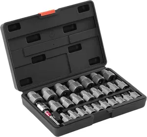 ApexSelect Screw Extractor Set, 27-Piece Hex Head Multi-Spline Easy Out Bolt Remover Tool with Adapters, Cr-Mo Steel, Solid Storage Case for Removing Rounded, Broken Bolts and Screws