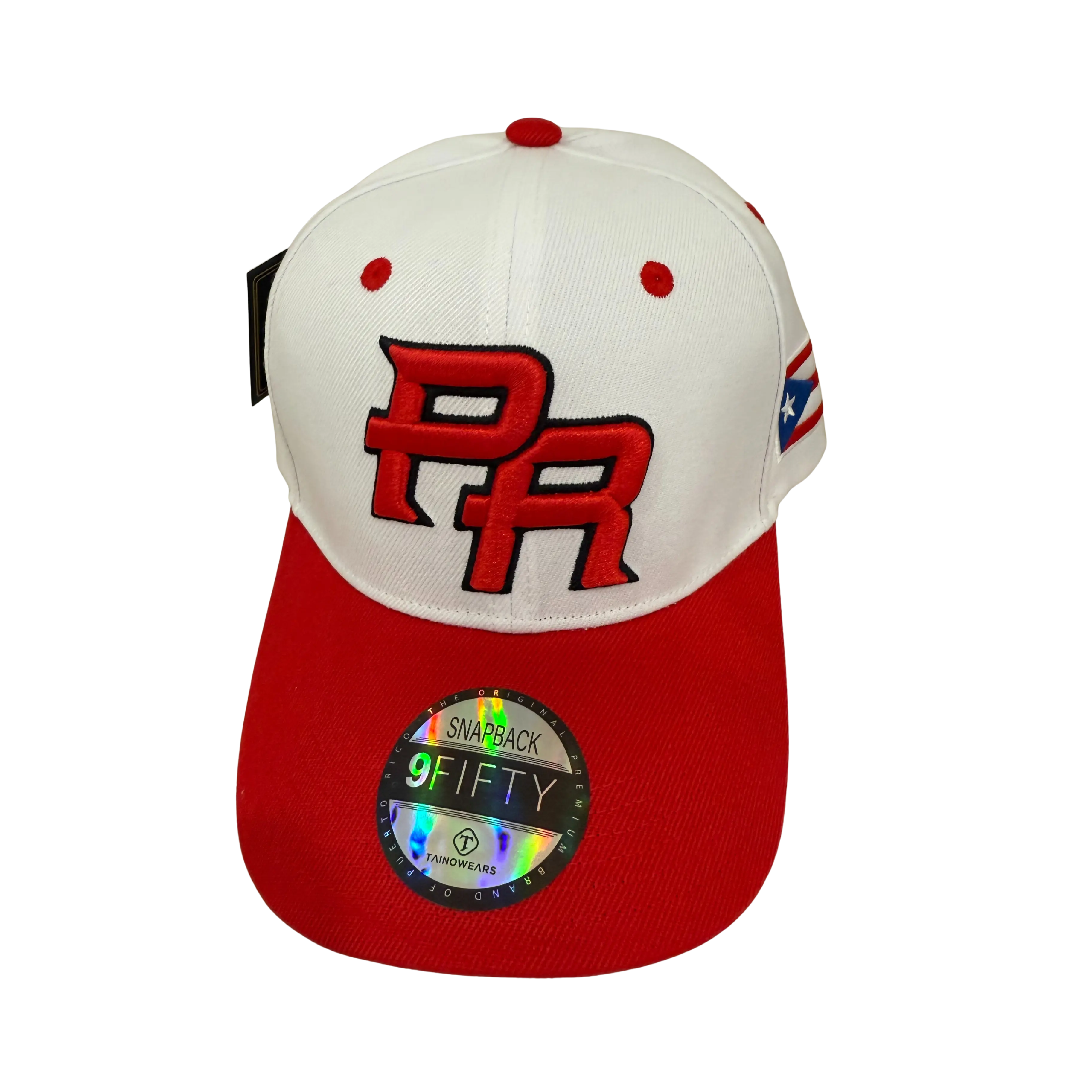 Puerto Rico PR Snapback Hat – Red White Curved Brim Cap with 3D Embroidery | Tainowears®