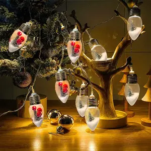 20 LED Christmas Snow Globe String Lights with Tree & Berries, Battery Powered, Indoor Outdoor Decor for Home Bedroom Parties Weddings Birthdays