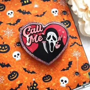 Ghostface Call Me Inspired MagSafe Phone Grip Spooky Horror Movie Magnetic Phone Holder, Cute Heart Gothic Gift for Halloween Kindle Popgrip