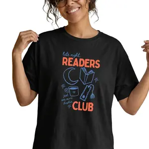 Late Night Readers Club Graphic Tee Women Plus Size Book Lover Shirt Just One More Chapter
