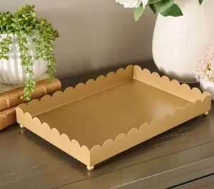 Home Reflections 13" Scalloped Metal Rectangular Tray with Feet